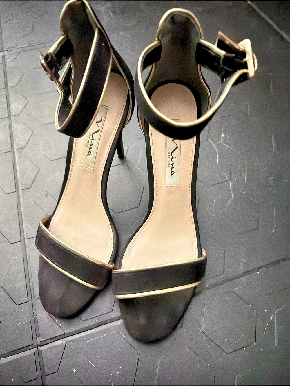 Nina Black Ankle Strap Heels
